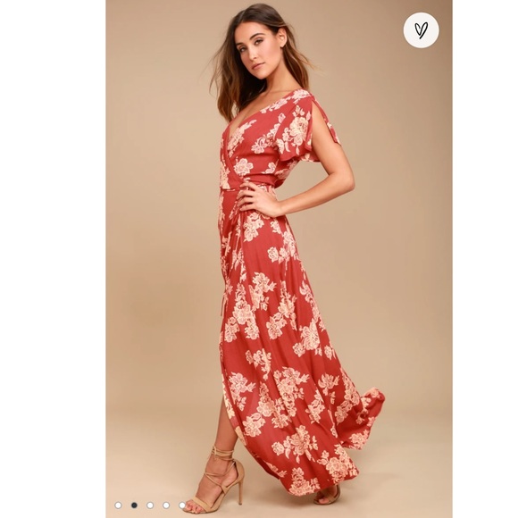 Lulus Dresses & Skirts - NWOT Heart of Marigold Rust Red Floral Print Wrap Maxi Dress